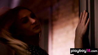 Teen blondie drops off all her clothes