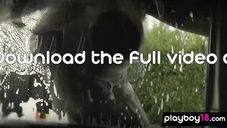 Bubble covered teen and BFFs wash a car