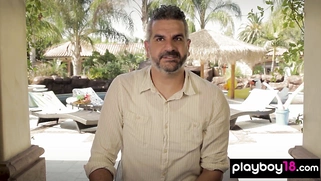 Blonde MILF and hot teens washing a car