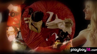 Lesbian teen massaging her hot asian GF