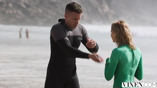 VIXEN Surfers Bella, Kelly, Christy Seduce Surf Instructor