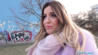 A big-boobs babe receives an offensive proposal.