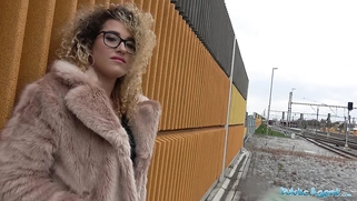 Public outdoor shaven pussy fucking in Spain