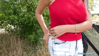 Busty big tits and full blowjob lips sexy public fuck