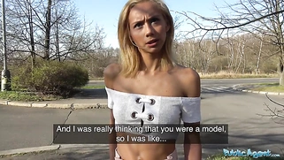 In a public forest fuck, a big cock gets a blonde's tight pussy moist