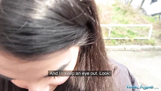 After a passionate outdoor sex session, a hot cream pie climax