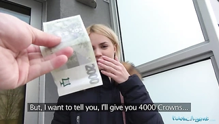 Hot blondes Lika Star gets a mouthful of cum after fucking for cash