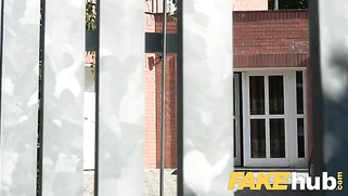 Facial and hard public fucking for cheating American babe