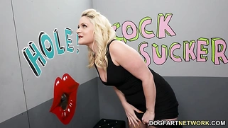 Lizzy Sweet Fucks Big Cock in the Glory Hole While Her Husband is Tied Up at Work