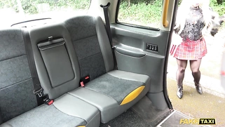 A fake taxi driver is messing around with a European blonde milf, Miniature Princess Eva
