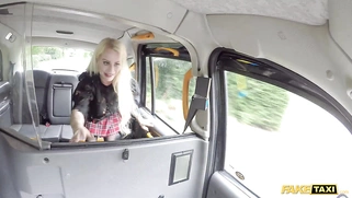 A fake taxi driver is messing around with a European blonde milf, Miniature Princess Eva