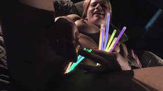 Glowstick Gaping Her Pussy with Closeups
