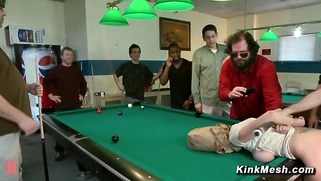 Busty sub bound and exposed in public