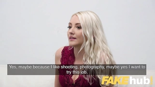 Hot blonde Helen Möller in sexy casting fucks on the couch