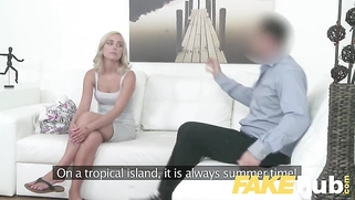 Cute blonde model loves getting fucked doggy style on casting couch