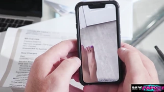 Giving my stepdad a footjob while stepmom is out