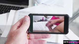 Giving my stepdad a footjob while stepmom is out