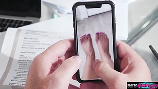 My stepdaughter gives me a foot job and fucks her