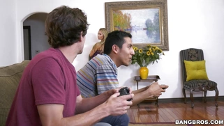 Nicole Aniston wearing sexy negligee is cleaning the room