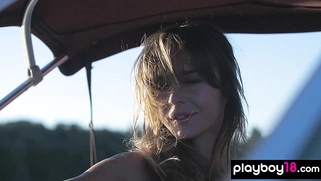Super sexy Lilii taking sunbath on boat