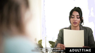 Lesbian lawyer Vanessa Sky DEVOURS the wet pussy of her big-breasted client Kayleigh Gunner!