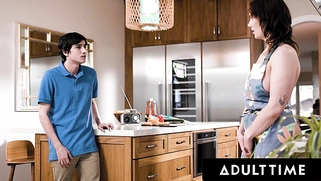 Sexy stepmother Siri Dahl agrees to let her curious stepson have her in the kitchen!