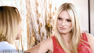 Gabbie Carter Reassures Busty Blonde Rachael Cavalli With Romantic Lesbian Sex