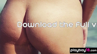 Naked teen reveals her sun kissed pussy