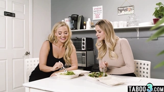 Blondie eating her teen coworkers pussy