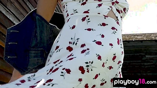 Naked MILF took sunbath at a wheat filed