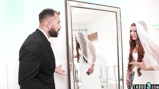 Nervous teen bride calming herself down