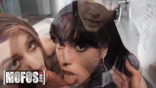 Busty Melody Fox Catches Her Boyfriend Tyler Steel in the Bathroom With... ...With Another Girl and Joins In