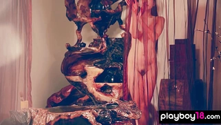 Chinese porcelain doll shows her pussy