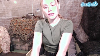 Big-assed soldier sucks a cock during a live stream