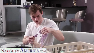 Blonde MILF With Big Tits Ryan Keely Shows Son's Friend Her Lingerie Before Fucking Him