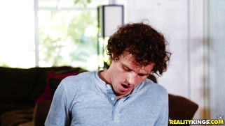 Latina Caroline Ray sucks cock and licks balls under the table