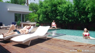 Busty Kagney Linn Karter seduces the guy by the pool