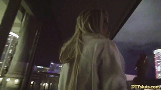 Sexy Blonde Babe With Tattoos Blows big Dick in front of Hotel window