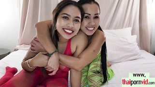 Lovely Thai MILFs enjoying lesbian sex