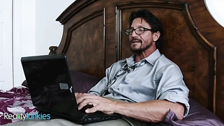 Petite blonde Zoe Parker catches dilf watching porn