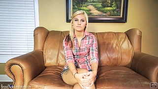 Amateur girl Bailey masturbates on casting couch