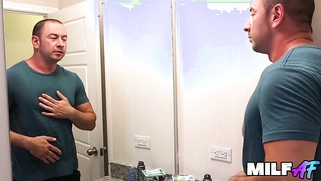 Busty Redhead in Teal Top Gives Sloppy Blowjob Then Rides Bald Partner Hard