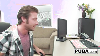Before he gets paid, a prospective employer should see how this busty blonde bitch fucks.