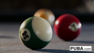 Mia Lelani, a seductive Asian pornstar, and Hot Solo at a pool table