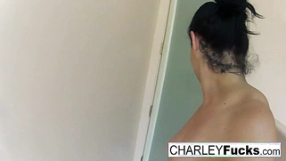 After a satisfying intercourse, Charley takes a shower.