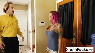 A threesome with a large dick, numerous tattoos, and enormous breasts!