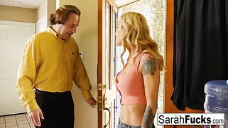 A threesome with a large dick, numerous tattoos, and enormous breasts!