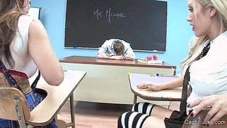 Capri and Alison, two curvaceous schoolgirls, screw their teacher