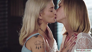 Teen blonde sits on stepsisters face