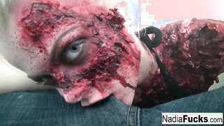 The gash between her legs is pleased by the hot zombie!